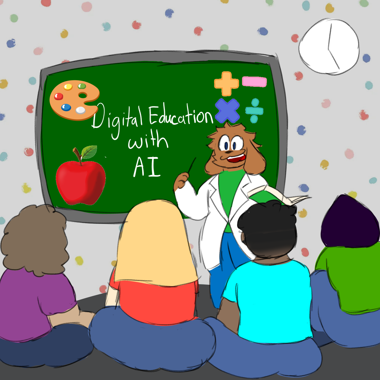 PikinAI's AI character, Titi, with children exploring educational content.